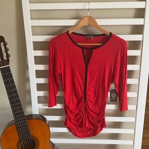 NWT Vince Camuto Ruched 3/4 Sleeve Red Blouse Size Small